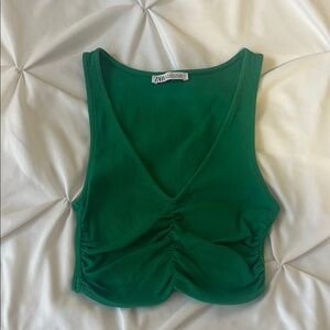 Zara Green Ruched Crop Tank Top